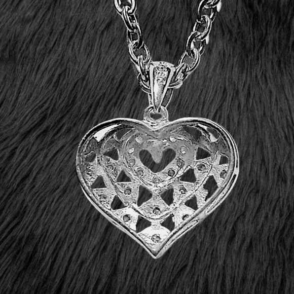 .Sterling Silver Diamond Heart Pendant with Stainless Steel Necklace - Picture 5 of 5